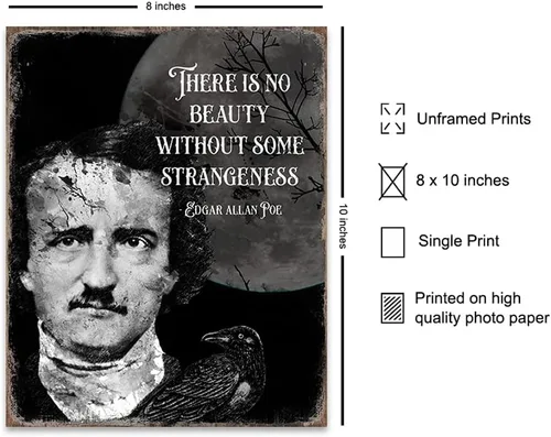 Vista 2 de Edgar Allan Poe - Decoración gótica de The Raven Spooky espeluznante y aterrador arte de pared - Póster gótico impreso - Bruja pagana Wicca, regalos