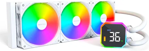 Vista 21 de MONTECH HyperFlow Digital 240 - Enfriador líquido de CPU, AIO de 9.449 in con bomba de 3100 RPM, 2 ventiladores E28 ARGB de 4.724 in, pantalla