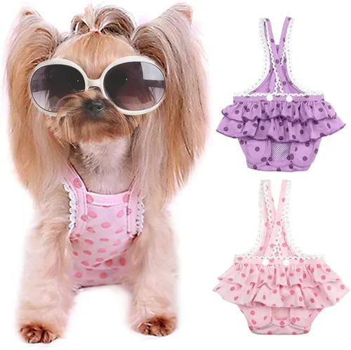 Vista 7 de 2 piezas de pañales lavables para hembra con tirantes, cómodos pañales reutilizables para cachorros, bragas sanitarias para perros, ropa