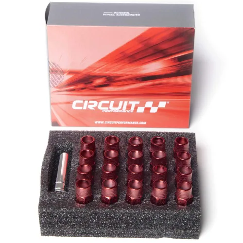 Vista 6 de Circuit Performance Tuerca hexagonal de extremo abierto extendido de acero forjado para ruedas de posventa: 12 x 1.5 rojo, juego de 20 piezas +