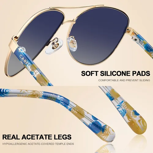 Vista 27 de CARFIA Gafas de sol polarizadas para mujer, protección UV, brazos de acetato, marco de metal, sombras para mujer, CA3216