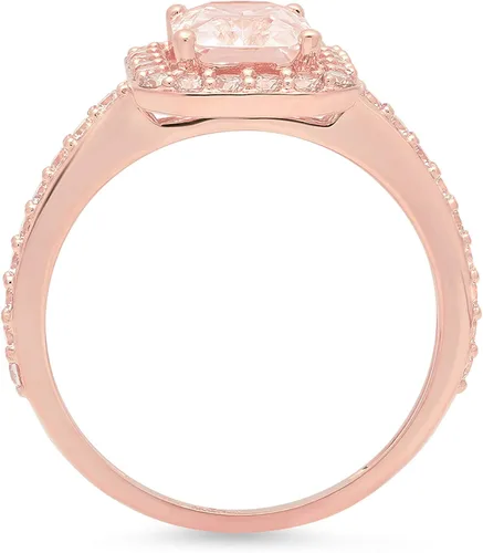 Vista 2 de Solitario de corte esmeralda brillante de 2,01 quilates con halo acentuado, color rosa, ideal VVS1, diamantes de imitación de circonita cúbica