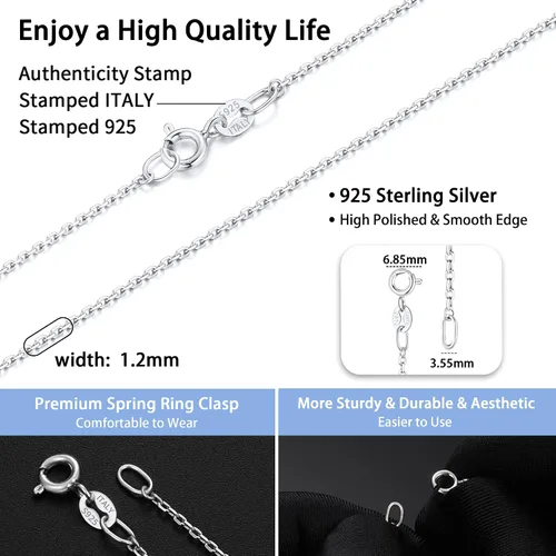 Vista 3 de Jewlpire Collar de cadena de plata de ley 925 chapada en oro de 18 quilates para mujer, collar de cadena de cable de 0.047 in, súper resistente