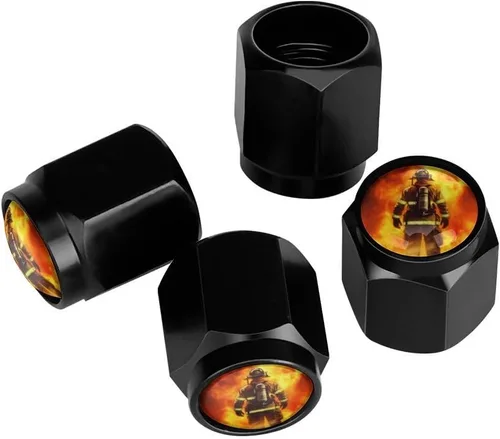 Vista 13 de Wolf - Tapones de válvula de neumático con bandera americana, tapas de válvula de neumático de aluminio negro, cubiertas universales