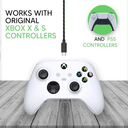 Vista 3 de TALK WORKS Xbox Controller Charger Cord for Series X - 10' Nylon Braided USB C Charging Cable, Compatible wAndroid Samsung Galaxy, PS5 (Pack of 2)
