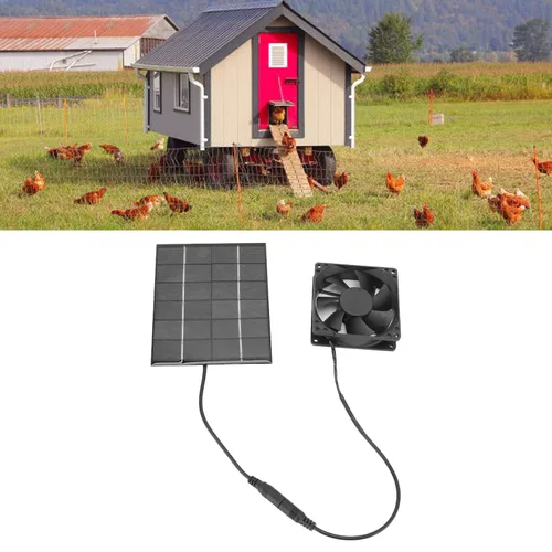 Vista 5 de Ventilador solar, ventilador de panel solar, kit de ventilador de panel solar para pequeños gallineros, invernaderos, cobertizos, casas de mascotas