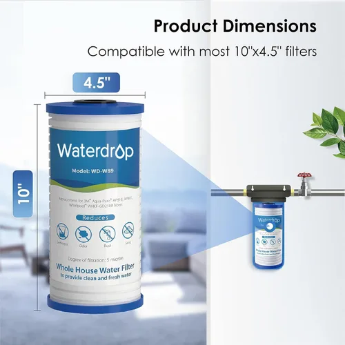 Vista 5 de Waterdrop AP810 - Filtro de agua de repuesto para toda la casa para 3M® Aqua-Pure AP810, AP801, AP811, Whirlpool® WHKF-GD25BB, WHKF-DWHBB, 10 x 4.5