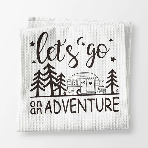 Vista 6 de Voatok Let's Go On an Adventure Happy Camper - Toalla de baño para campamento, regalo inspirador para campistas, juego de 4 toallas decorativas