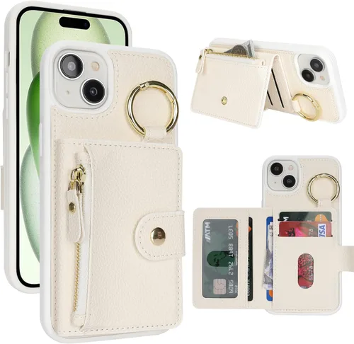 Vista 22 de Funda para iPhone 14 Plus con tarjetero, color negro Funda con cremallera y ranura para mujer y hombre