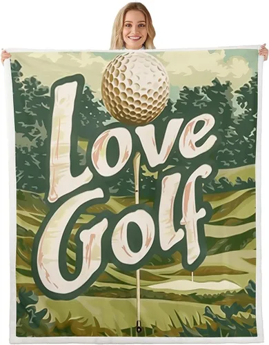 Vista 17 de Golf Fleece Blanket,Vintage Sports Game Golf Club Player Silhouette Bed Blanket for Adults Teens,Rustic Lake House Boating Beige Black Room