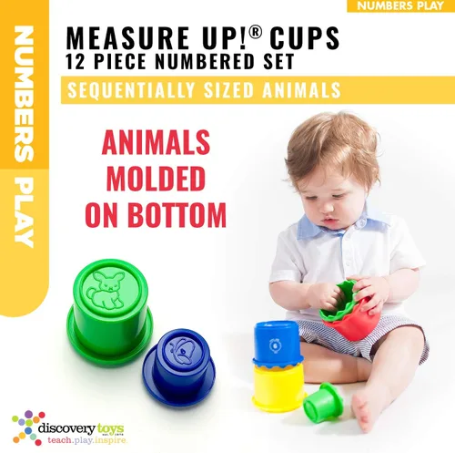 Vista 4 de Discovery Toys Tazas Measure UP! Juego educativo de apilamiento y anidación de 12 piezas numeradas Aprendizaje impulsado por niños Juguete