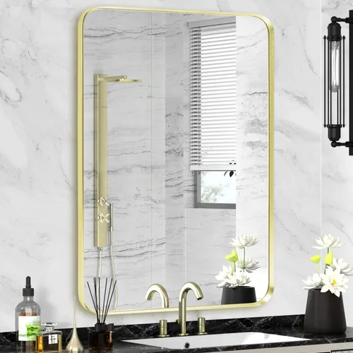 Vista 10 de Espejo arqueado negro de 16" x 20", espejo de pared para baño con arco, espejo de tocador de baño con marco de metal y parte superior arqueada