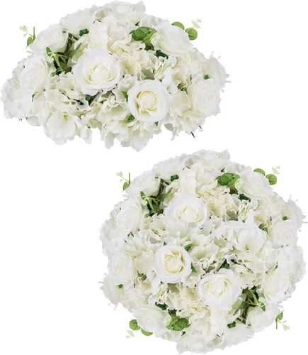 Vista 9 de BLOSMON Bolas de Flores Artificiales Centros de Mesa de Boda 2 Piezas 11.8" Lila Flores Falsas Rosa Hortensia Arreglo de Bolas Centro de Mesa