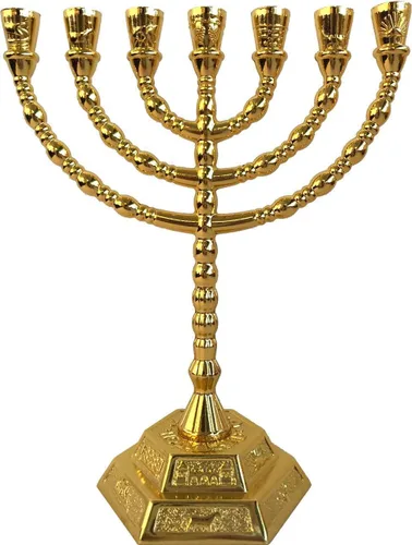 Vista 2 de Holy Land Market Candelabros Judíos Menorah - 7 Ramas - 12 Tribus de Israel Menorah (Cobre, 6.5 Pulgadas)