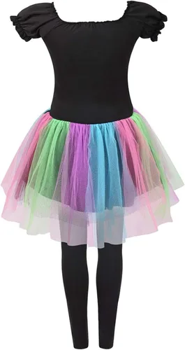Vista 2 de LMYOVE Disfraz de esqueleto para niñas, vestido tutú de Helloween Funky Punk Bones para niñas