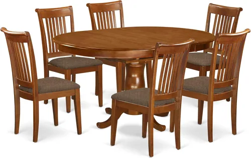 Vista 10 de East West Furniture PORT5-SBR-C - Juego de muebles de comedor de 5 piezas, incluye una mesa de madera ovalada con hoja de mariposa y 4 sillas