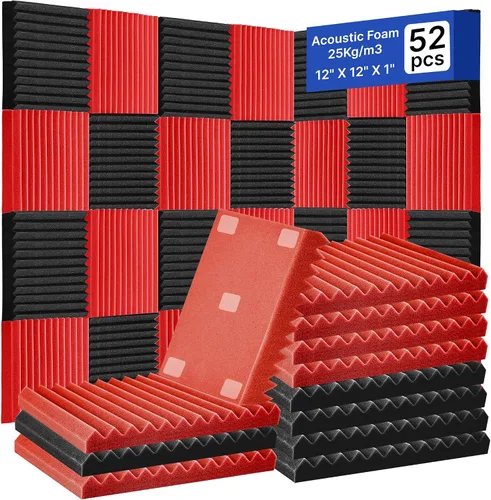 Vista 12 de Paquete de 52 paneles de espuma acústica de 1 x 12 x 12 pulgadas, paneles de pared de espuma acústica de absorción de sonido (negro/azul)