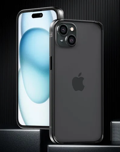 Vista 8 de Funda delgada de metal para iPhone 15, interior de TPU suave + parachoques chapado en metal, soporte de carga inalámbrica, parachoques a prueba