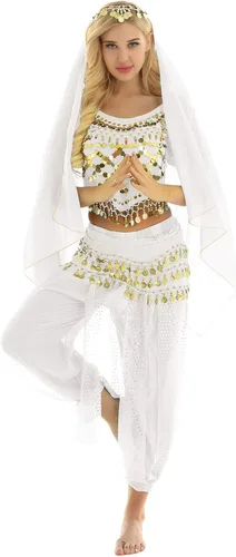 Vista 12 de TiaoBug Women's Belly Dancer India Dance Outfit Halloween Carnival Performance Costume
