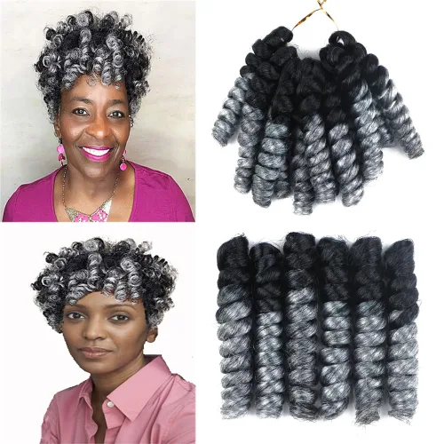 Vista 47 de Saniay - 3 paquetes de trenzas de ganchillo cortas trenzadas de ganchillo con espiral, rizos con espiral jamaicana, 20 mechones por paquete