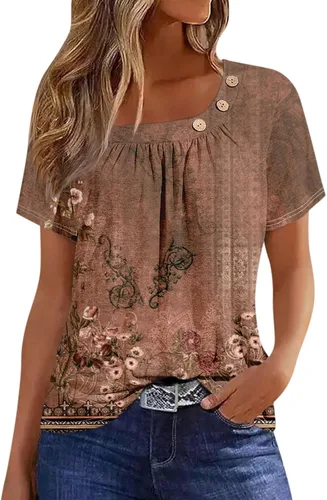 Vista 8 de Camisetas de manga corta con cuello cuadrado para mujer, blusas de trabajo informales de verano, tallas S-3XL