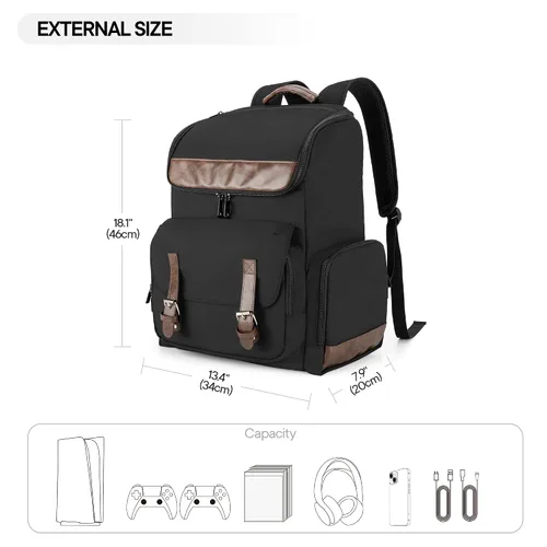 Vista 6 de LoDrid Game Backpack Compatible with PS5PS4PS4 ProPS4 SlimXbox OneXbox One XXbox One S, Protective Travel Carrying Case with Zipper Pockets for