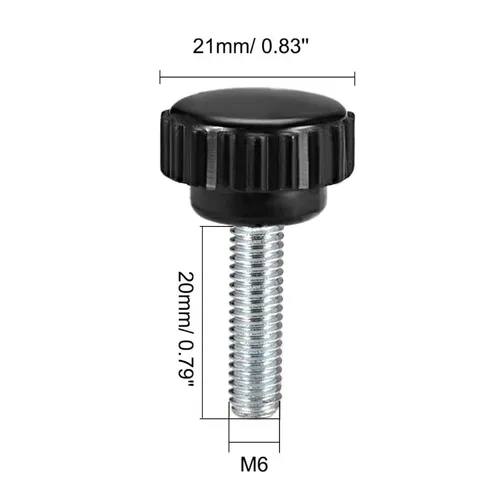 Vista 2 de TA-VIGOR 4 piezas M6 x 0.787 in tornillo de pulgar macho, rosca de acero al carbono, perillas moleteadas, agarre métrico M6 tornillo de pulgar