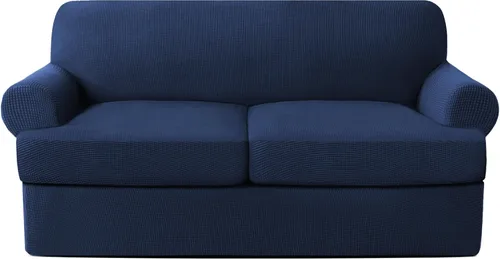 Vista 29 de Fundas para sofá de 2 piezas con cojines en forma de T, fundas de sofá de alta elasticidad para sofá de 1 cojín con 1 fundas individuales de cojín