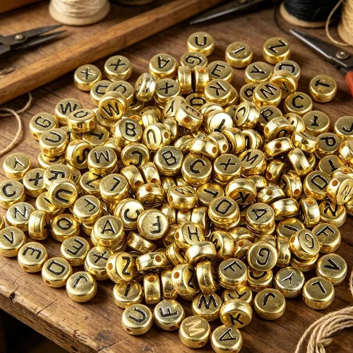 Vista 6 de Cuentas de letras, 1000 cuentas acrílicas del alfabeto, letras A-Z para hacer joyas (dorado)