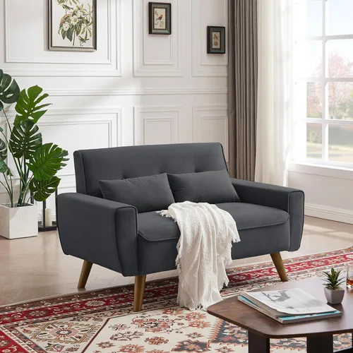 Vista 18 de 57" Small Loveseat Sofa, Mid Century Modern Love Seat Couch with Back Cushions and Plastic Legs, 2 Seater Couches for Living Room, Bedroom, Small
