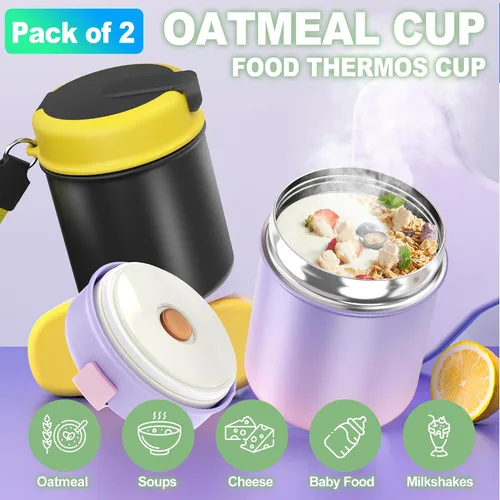 Vista 3 de Termo para comida caliente para niños, 15.8 onzas, recipiente de sopa a prueba de fugas, tarro de comida aislado de boca ancha con cuchara plegable
