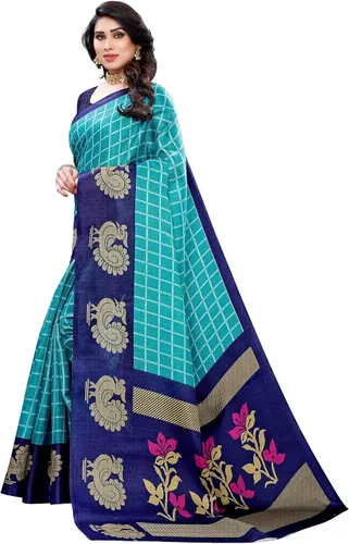 Vista 2 de Sari de seda para mujer, estilo banarasi, con blusa (color libre), color azul cielo