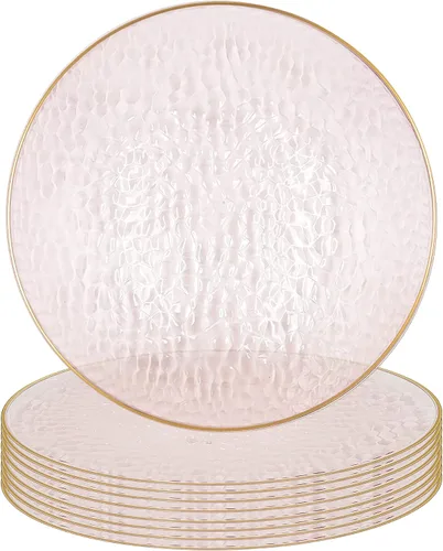 Vista 23 de PARTY BARGAINS Placas de carga de 13 pulgadas, paquete de 4, borde dorado transparente, cargadores desechables resistentes para comedor elegante Un