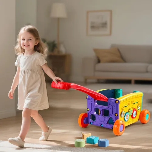 Vista 4 de Baby Walker Juguete Musical de Empuje para Niños Pequeños de 18+ Meses - Carrito de Actividades Educativas con Bloques de Construcción, Asistente