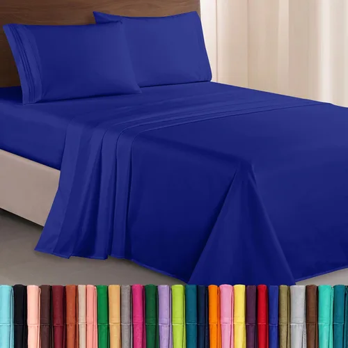 Vista 76 de Elegant Comfort Lujoso juego de sábanas de microfibra de alta calidad 1500 hoteleras bordadas de tres líneas más suaves de 4 piezas, resistente a