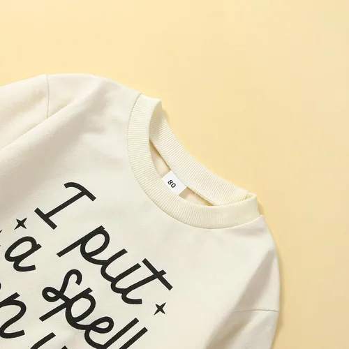 Vista 2 de Sudaderas para niños pequeños, trajes de Halloween, con estampado de letras, camisa de manga larga, cuello redondo, suéter de otoño