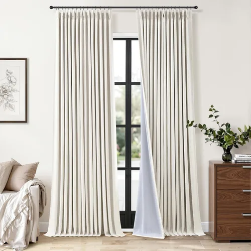 Vista 10 de Cortinas opacas plisadas de lino beige y blanco de 90 pulgadas de largo para dormitorio o sala de estar, juego de 2 paneles, oscurecimiento