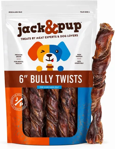Vista 8 de Jack&Pup - Palitos trenzados de 6 pulgadas (paquete de 5) palitos gruesos de larga duración para perros medianos a grandes y masticadores agresivos