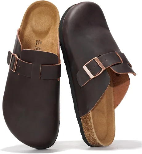 Vista 22 de Zuecos de cuero genuino 100% de grano completo para hombres - Zapatos de Negro