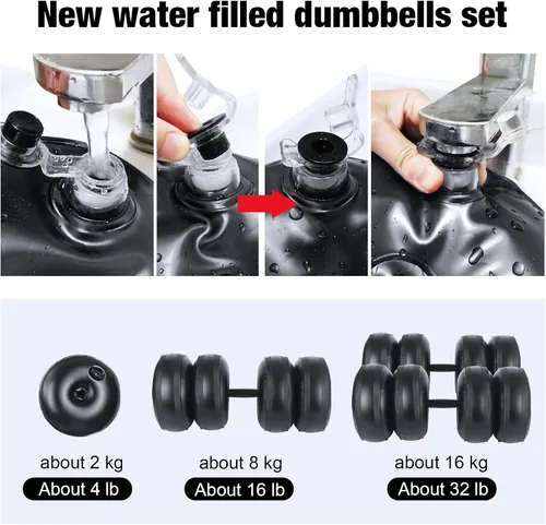 Vista 3 de Water Filled Dumbbells Set - Water Filled Weights - Portable Travel Weights - Adjustable Dumbbells Negro: 4~32 Lbs Par