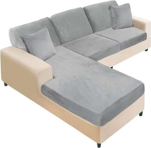 Vista 40 de NAISI Fundas de cojín de sofá de terciopelo elásticas de 1 pieza, fundas de asiento de sofá o respaldo, fundas suaves individuales para sofá Beige