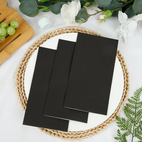 Vista 4 de BUCLA 400 servilletas de papel negro de 3 capas, servilletas negras desechables de alta calidad, suaves y absorbentes, para cocina, fiestas