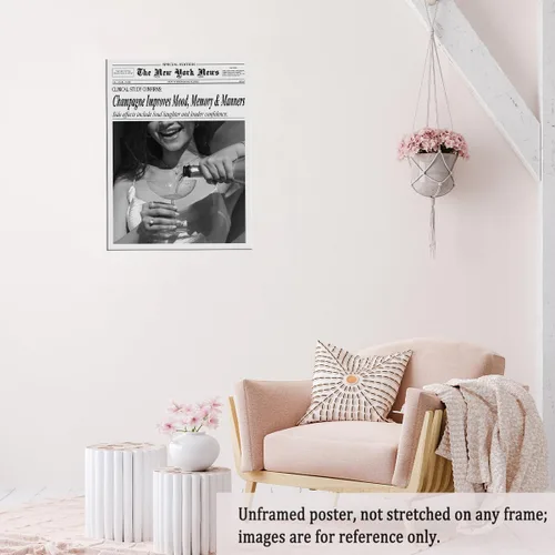 Vista 6 de Póster de periódico Champagne and Headlines, impresión retro para decoración de carrito de bar, dormitorio universitario feminista, arte de pared