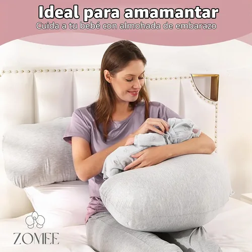 Vista 7 de Zomee Almohada de embarazo cómoda – Almohada de maternidad en forma de J para dormir de lado y lactancia, apoyo acogedor para cuello, cabeza