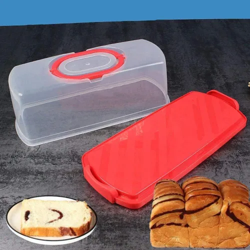 Vista 4 de Paquete de 2 recipientes rectangulares de plástico para almacenamiento de pasteles, panera para transportar y almacenar pan de plátano, pan
