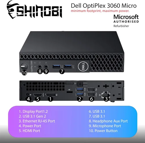 Vista 4 de Dell Micro PC OptiPlex 3060 Intel Core i3-8100T 8 GB de RAM NVME de 256 GB Windows 11 Pro Wi-Fi+ BT Mini computadora de escritorio