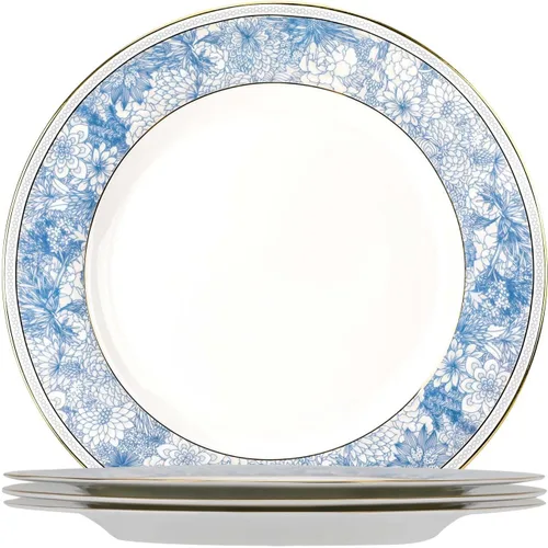 Vista 7 de Platos llanos de porcelana fina de hueso, platos de renderizado Sradient gris ahumado de 10.5 pulgadas, juegos de vajilla chapados en oro de 24
