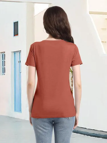 Vista 4 de PGANDS Camisetas de verano para mujer, cuello en V, manga corta, casual, básica, ajuste holgado