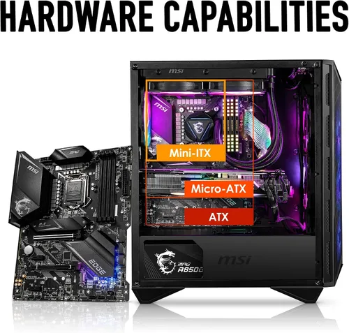 Vista 4 de MSI MPG GUNGNIR 111R Chasis de PC Gaming Mid Tower - Negro, 4 ventiladores ARGB de 120mm, USB 3.2 Gen2x2 Tipo-C, Panel de Vidrio Templado, Filtro