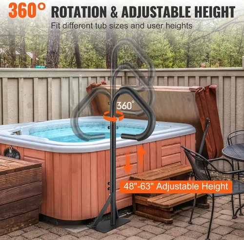 Vista 4 de VEVOR Pasamanos para Bañera de Hidromasaje, Pasamanos Lateral para Spa Giratorio 360° con Altura Ajustable de 48"-63", Barandilla de Aluminio
